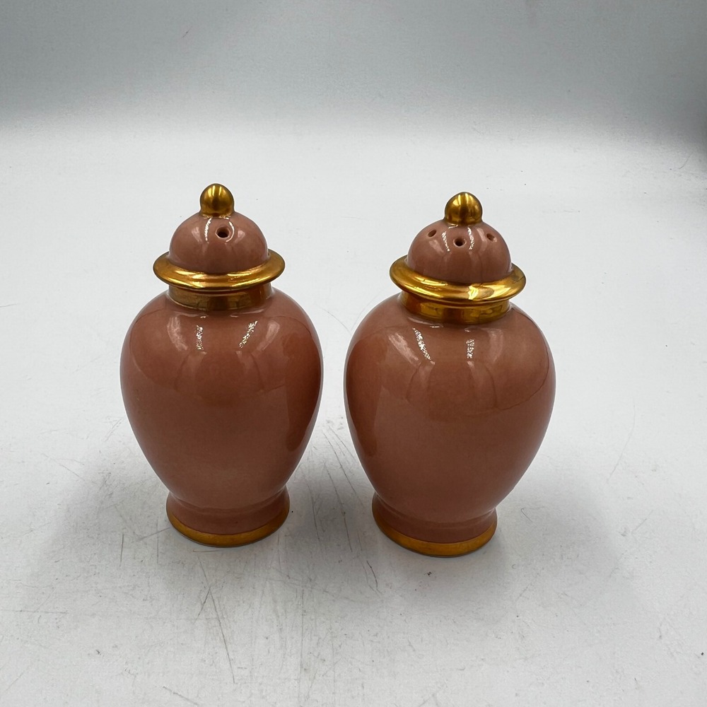 Fitz & Floyd Versailles‎ Salt & Pepper Shakers Peach Mauve Gold Ginger Jar FF
